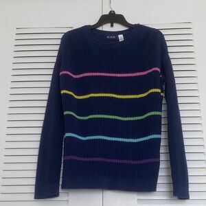 Girls Navy Sweater with Multicolor Stripes